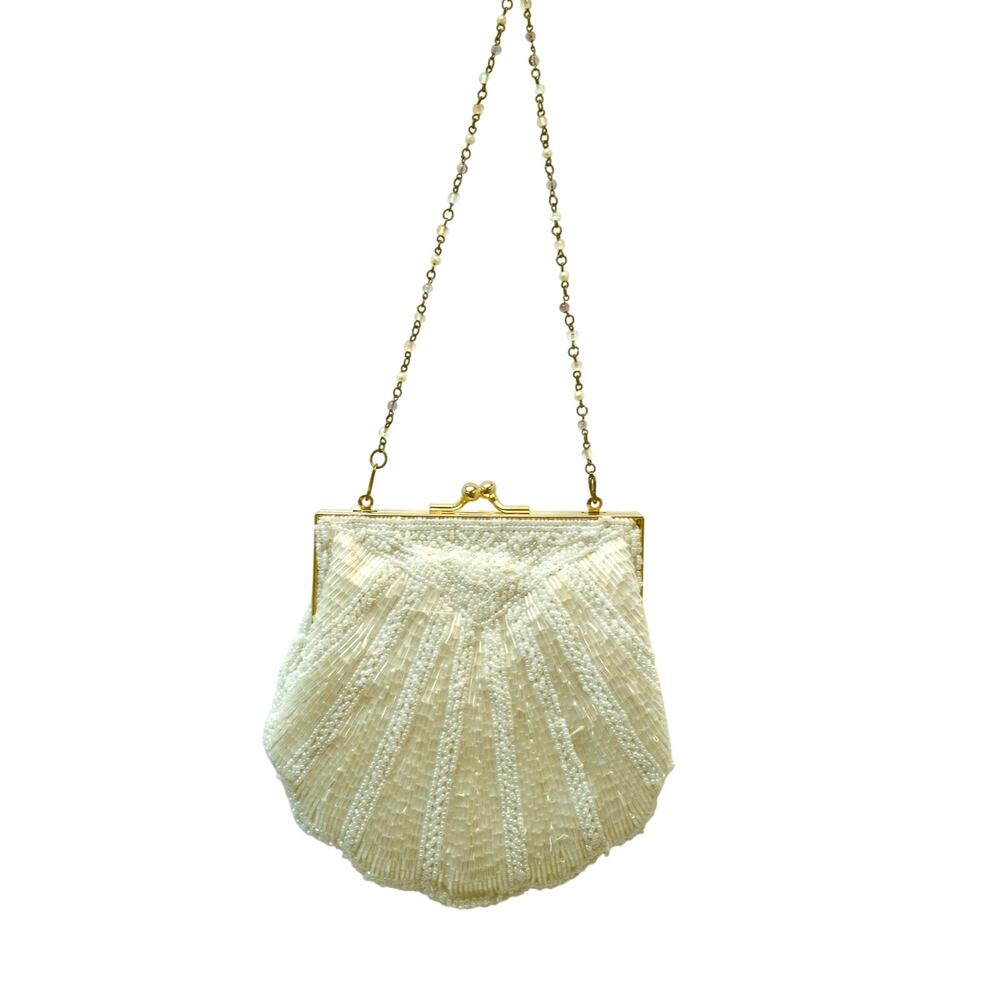 Carla Marchi Vintage white Beaded Evening Clutch Handbag Purse Shell